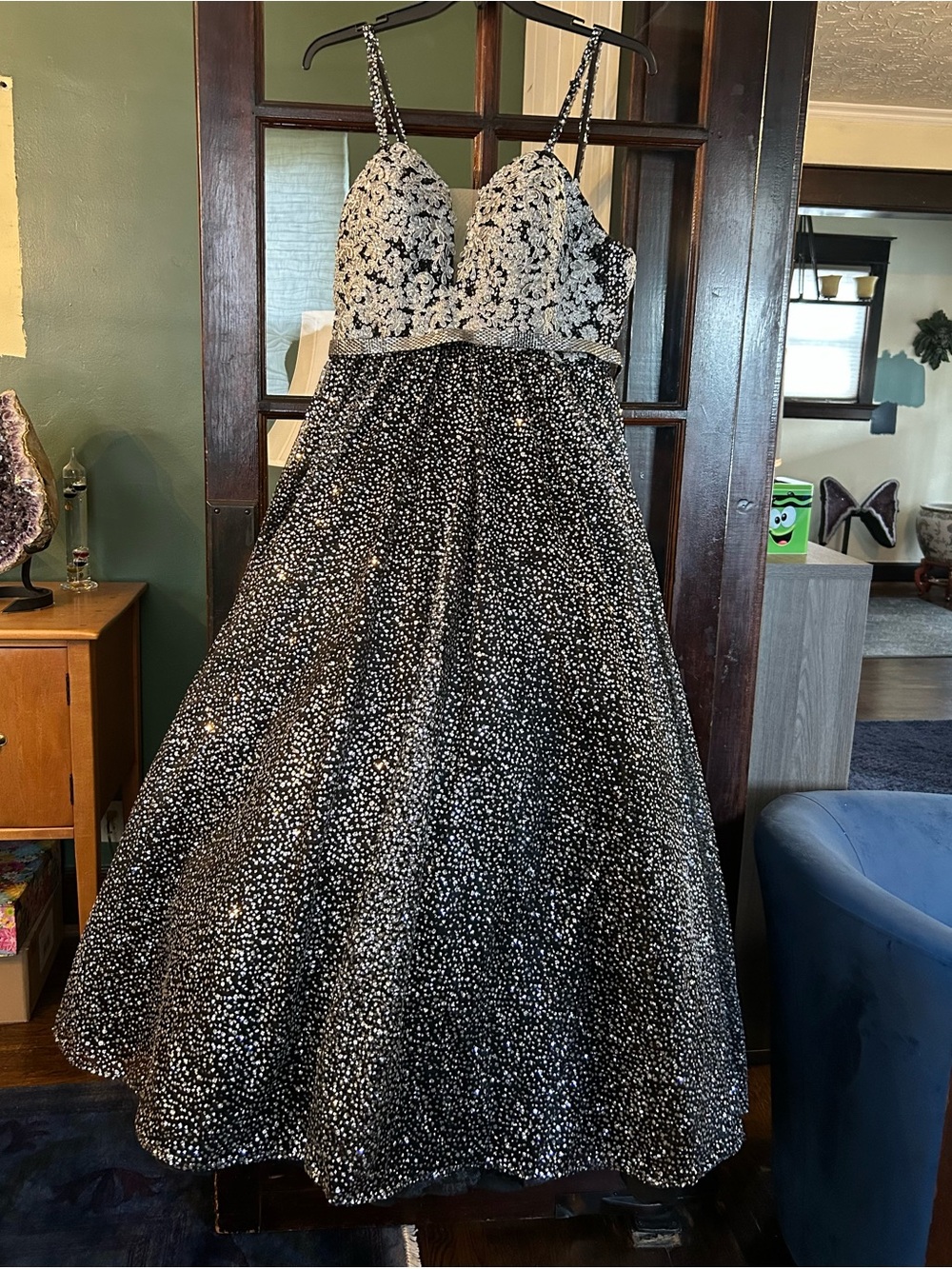 Tiffany Black and Silver Sequin Formal Dress 16
